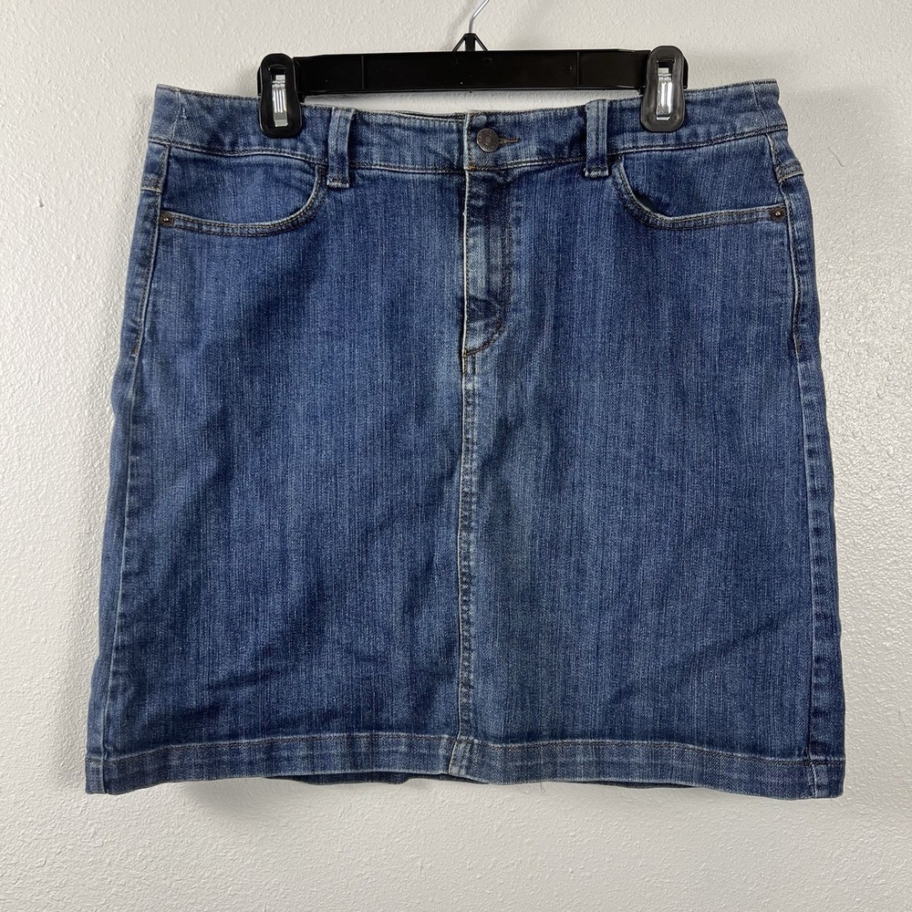 Eddie Bauer Blue Denim Mini Skirt Womens 12 Medium Wash Stretch 5-Pocket Casual